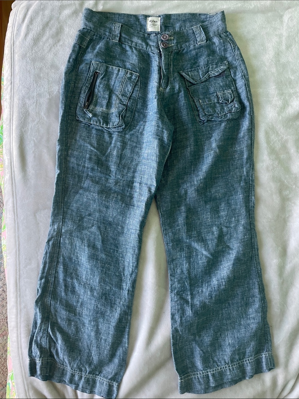 dylan teal casual cargo linen-blend men's pants